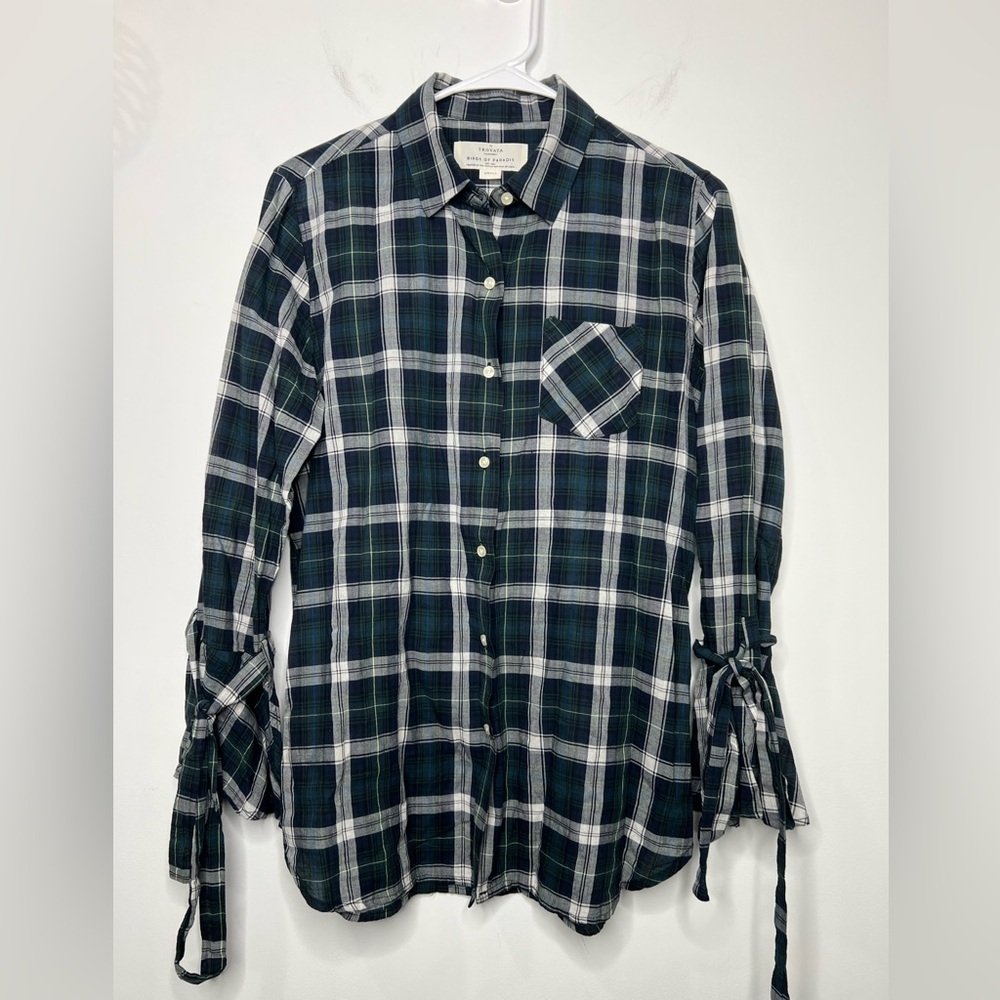 Maya Bell Sleeve Plaid Blouse from Trovata Birds of Paradis Size Small